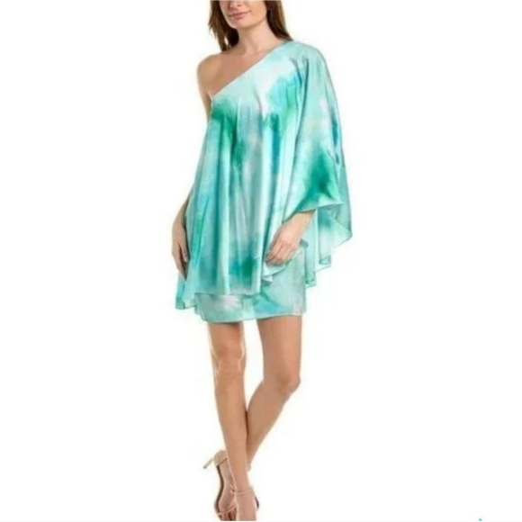 Aidan by Aidan Mattox NWOT Tie-Dye One-Shoulder Minidress Size 12 - Picture 2 of 6